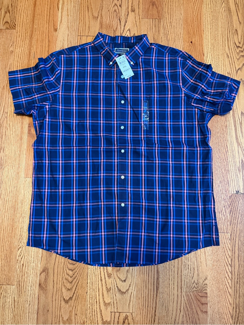 Izod Navy and Pink Plaid Short-Sleeve Button-Down Shirt
